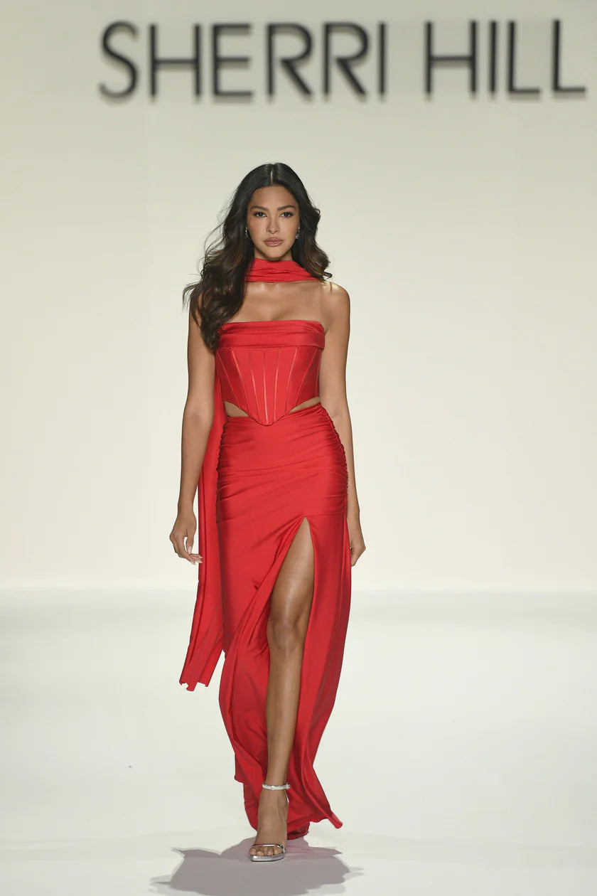 red homecoming dresses sherri hill 57999 74-342 / Black / 4 NEW STYLE ADDED 10.2.25 tight corset bodice 4th & Reckless ruched Color:Very Dark Navy Blue