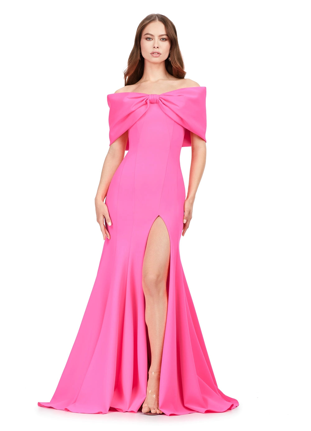 ashley lauren pink bow dress Ashley Lauren 12239 - Long Shimmer Jersey Sheath Dress