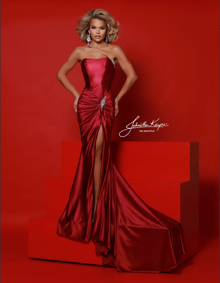 johnathan kayne red dress Johnathan Kayne 3018 Size 8 Red Velvet Dress Sequin Beaded Pageant Eve