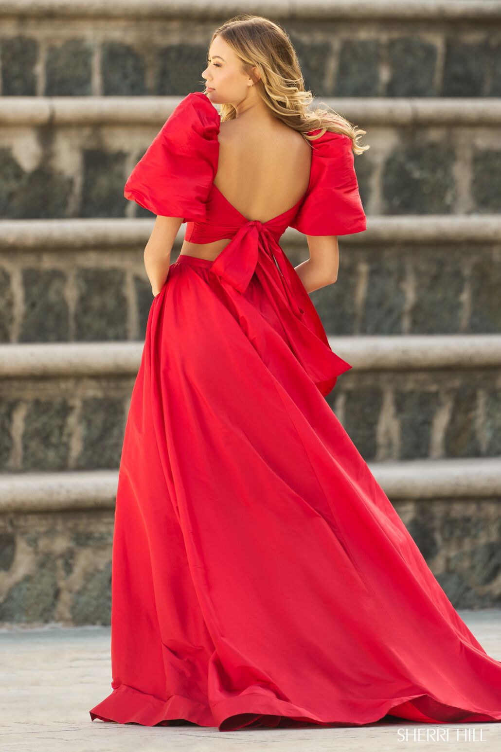 sherri hill red long sleeve dress Sherri Hill 55325